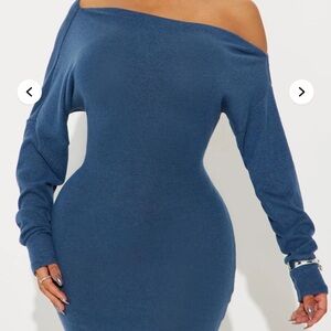 Fashion Nova Blue Off-Shoulder Maxi Dress